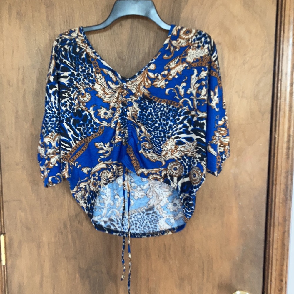 Floral print top boho w stretch adjustable length w/ cinch casual M jrs - Picture 6 of 17